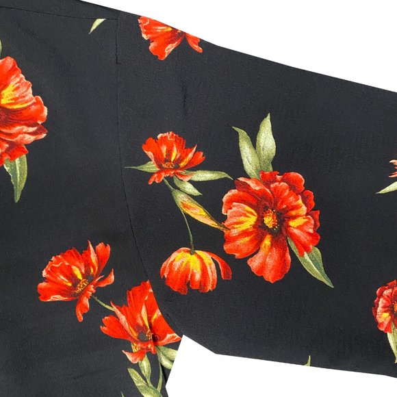 forever 21 floral red camellia print kimono robe, beach coverup with belt - Picture 3 of 3